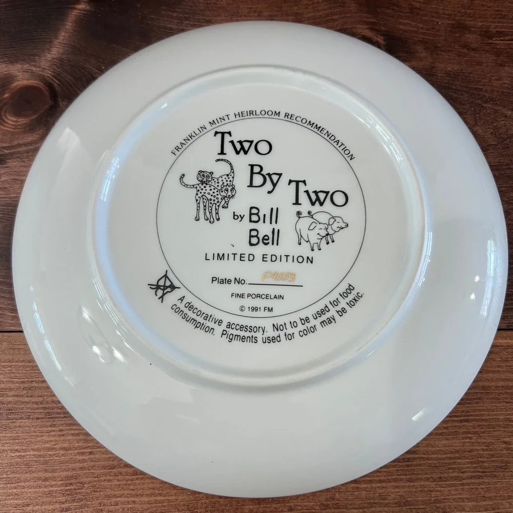 Franklin Mint Two By Two Bill Bell Noahs Ark Collector Plate Fine Porcelain 1991